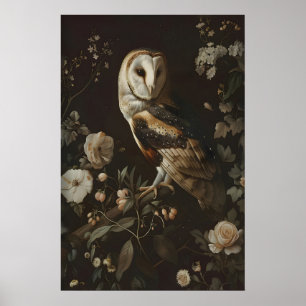 Kunstprint van vintage schuuruil bloemenschilderij poster