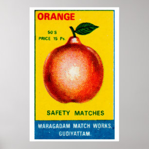 Kunstprint vintage fruit luciferdoosje sinaasappel poster