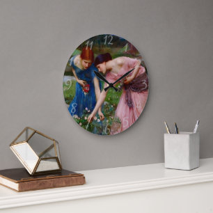 Kunstprint Vintage Romantische Tuin Vrouwen   Pre- Grote Klok