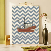 Kunstprint Visboot Chevron Blauwe Jongens Nursery Poster