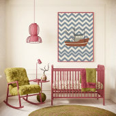 Kunstprint Visboot Chevron Blauwe Jongens Nursery Poster