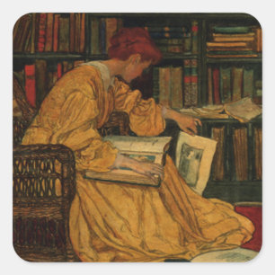 Kunstprint voor de Vintage Boekenliefhebber Art Vierkante Sticker