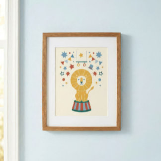 Kunstprint voor vintage circusleeuwenthema babysla poster