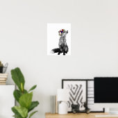 Kunstprint Vos Zwart Wit Bloemen Kroon Poster (Thuiskantoor)