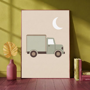 Kunstprint vrachtwagen maan neutrale kinderkamer d poster