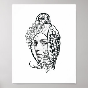 Kunstprint Vrouw en Papegaai van Storey Art Poster
