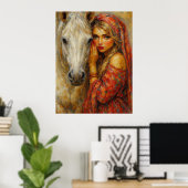 Kunstprint Vrouw met Witte Paard Poster (Thuiskantoor)