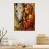 Kunstprint Vrouw met Witte Paard Poster (Keuken)