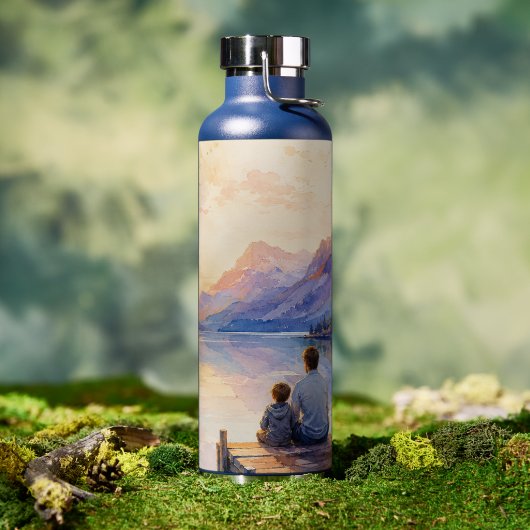 Kunstprint waterverf meer vader en zoon waterfles (Buiten)