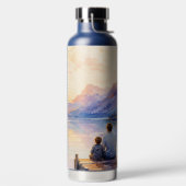 Kunstprint waterverf meer vader en zoon waterfles (Links)