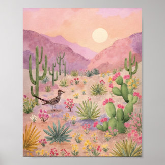 Kunstprint woestijn zonsopgang geschilderd landsch poster
