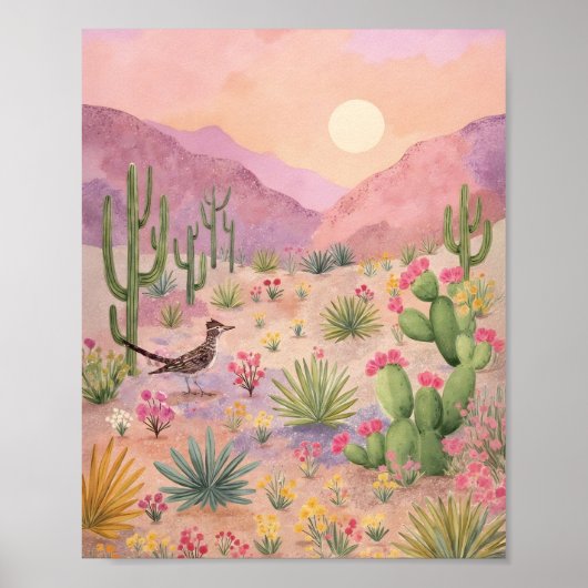 Kunstprint woestijn zonsopgang geschilderd landsch poster (Voorkant)