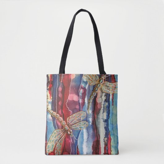 Kunstprinten, libellen, tas boodschappenzak. (Voorkant)