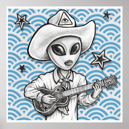 Kunstprinten 'The Space Cowboy' - (pop surrealisti Poster (Voorkant)