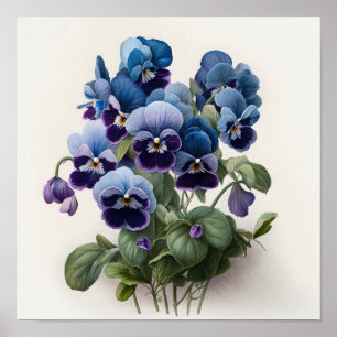 Kunstprintposter met bloeiende blauwe viooltjes poster