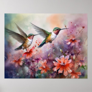 Kunstprintposter met kolibrie-schildering poster