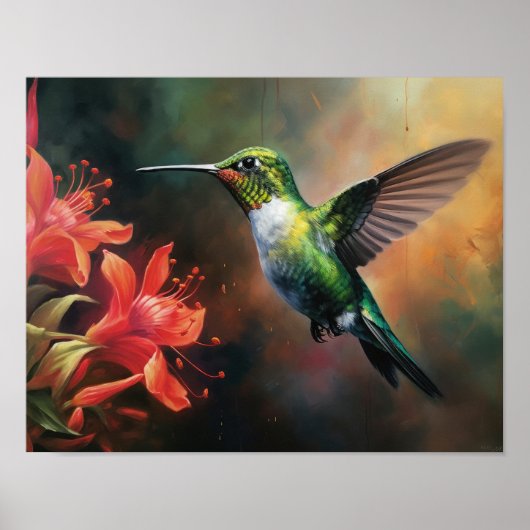 Kunstprintposter met schilderij van kolibrie poster (Voorkant)