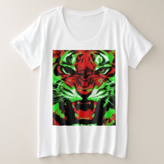 Kunstrood en groen tijgergezicht schilderen grote maat t-shirt (Design voorkant)
