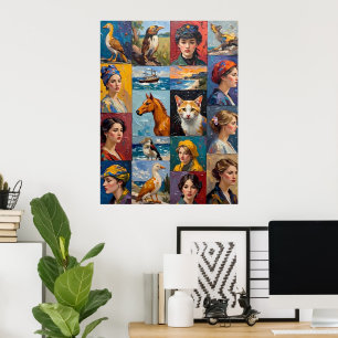 Kunstrooster met meerdere panelen poster