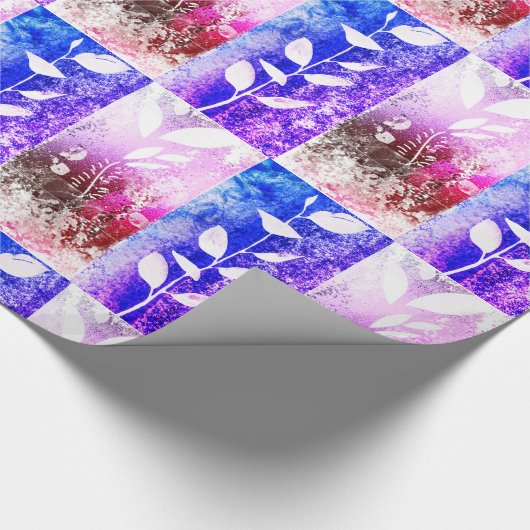 Kunstroze blauw vertakte bladeren Abstract patroon Cadeaupapier (Hoek)