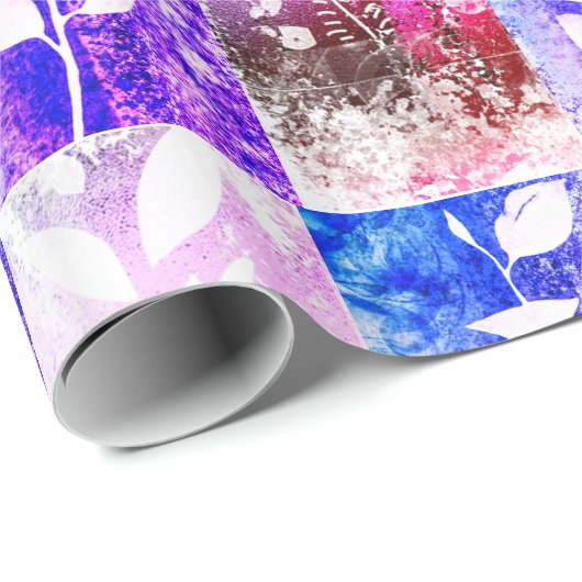 Kunstroze blauw vertakte bladeren Abstract patroon Cadeaupapier (Rol Hoek)