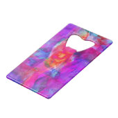 Kunstroze, blauwe, rode textuurachtergrond creditkaart flessenopener (Achterkant Gekanteld)