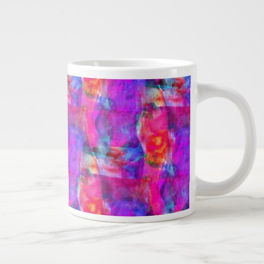 Kunstroze, blauwe, rode textuurachtergrond grote koffiekop (Rechts)