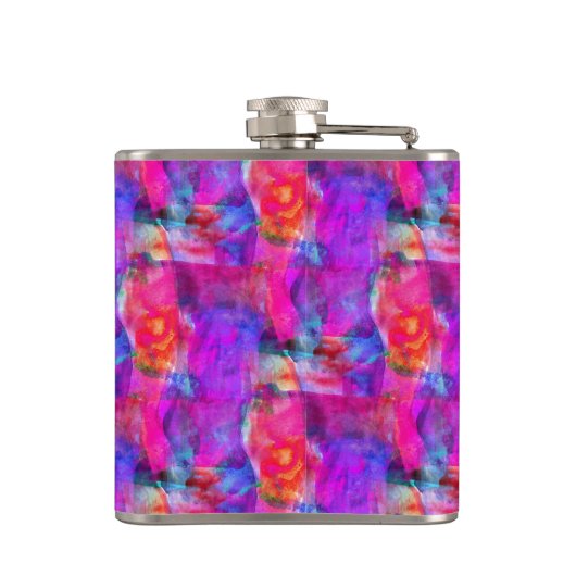 Kunstroze, blauwe, rode textuurachtergrond heupfles (Achterkant)