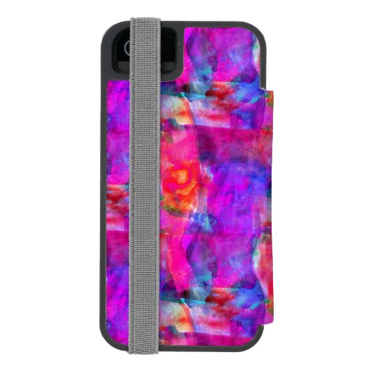 Kunstroze, blauwe, rode textuurachtergrond incipio iPhone portemonnee hoesje (Agenda Achterkant)