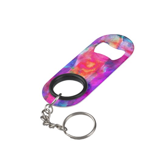 Kunstroze, blauwe, rode textuurachtergrond sleutelhanger flessenopener (Achterkant Gekanteld)