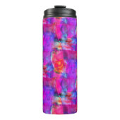 Kunstroze, blauwe, rode textuurachtergrond thermosbeker (Voorkant)