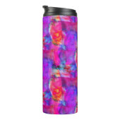 Kunstroze, blauwe, rode textuurachtergrond thermosbeker (Geroteerd rechts)