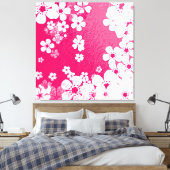 Kunstroze florale grijze achtergrond canvas afdruk (Insitu (Slaapkamer))