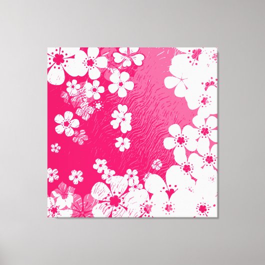 Kunstroze florale grijze achtergrond canvas afdruk (Voorkant)
