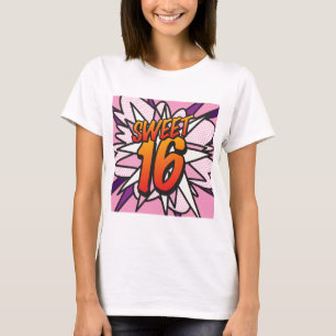 Kunstroze roze Pop 16 BIRTHDAG T-shirt