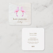 Kunstroze Waterverf Flamingo Square Square Vierkante Visitekaartje (Voorkant / Achterkant)