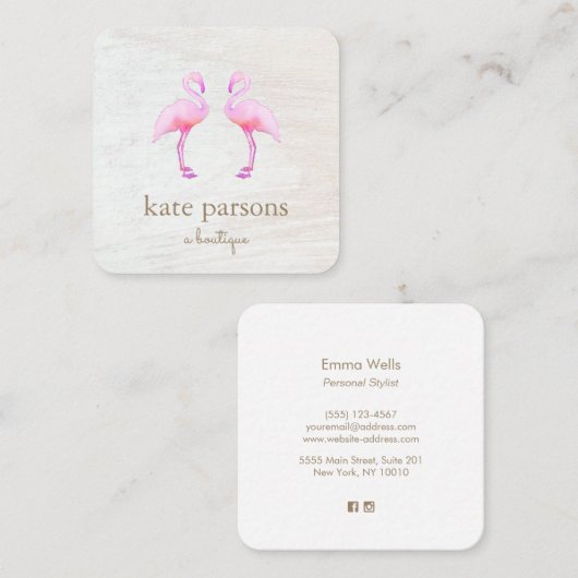 Kunstroze Waterverf Flamingo Square Square Vierkante Visitekaartje (Voorkant / Achterkant)