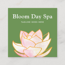 Kunstroze Waterverf Lotus Flower Floral Green Vierkante Visitekaartje