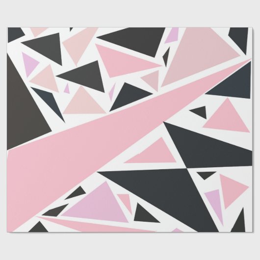 Kunstroze zwarte abstracte driehoeken patroon cadeaupapier (Vlak)