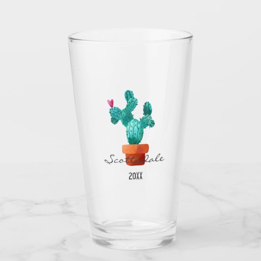 Kunstscactus Groen Roze Heart Aangepaste tekst Gri Glas (Voorkant)