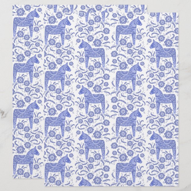 Kunstscapbook voor Dala Horse Blue Folk (Voorkant / Achterkant)