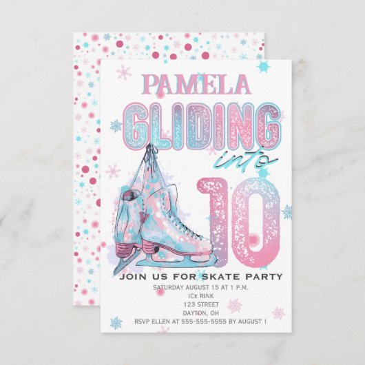 Kunstschaatsen 10e verjaardag Party uitnodiging (Voorkant / Achterkant)