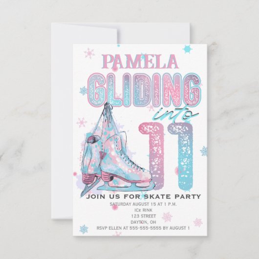Kunstschaatsen 11e verjaardag Party uitnodiging (Voorkant)