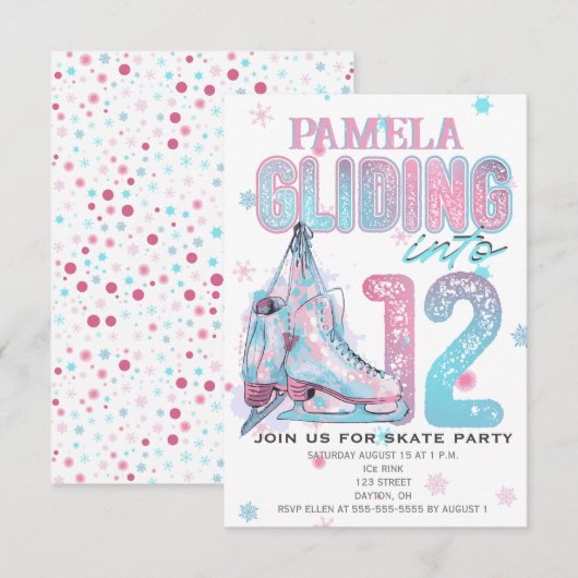 Kunstschaatsen 12e verjaardag Party uitnodiging (Voorkant / Achterkant)