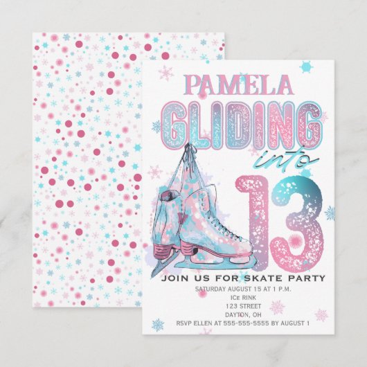 Kunstschaatsen 13e verjaardag Party uitnodiging (Voorkant / Achterkant)