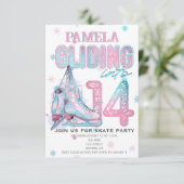Kunstschaatsen 14e verjaardag Party uitnodiging (Staand voorkant)
