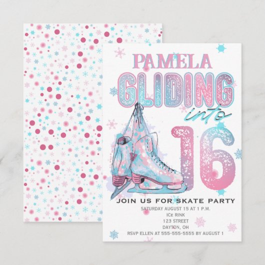 Kunstschaatsen 16e verjaardag Party uitnodiging (Voorkant / Achterkant)