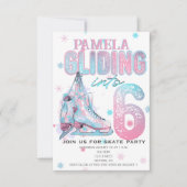 Kunstschaatsen 6e Verjaardagsfeestuitnodiging Kaart (Voorkant)