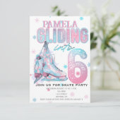 Kunstschaatsen 6e Verjaardagsfeestuitnodiging Kaart (Staand voorkant)