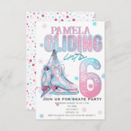 Kunstschaatsen 6e Verjaardagsfeestuitnodiging Kaart